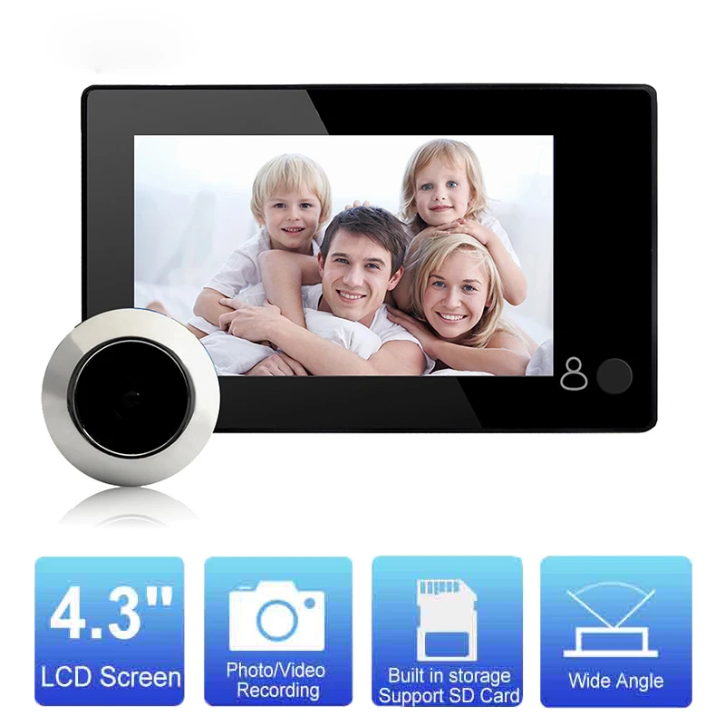 4.3&quot Monitor Video Doorbell Digital Viewer Video-eye Li-battery Powered Door Peephole Camera Photo Record | Безопасность и