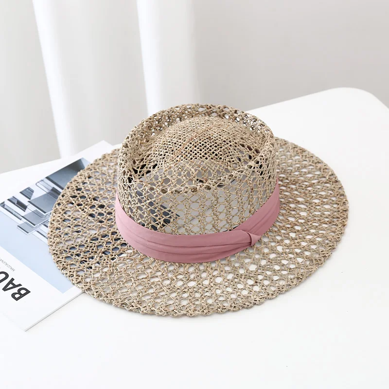

Simple Natural Grasses Summer Hat Women Straw Beach Visor Protection Sun Hats Wide Brim Sunhat Chapeau Femme Dropshipping
