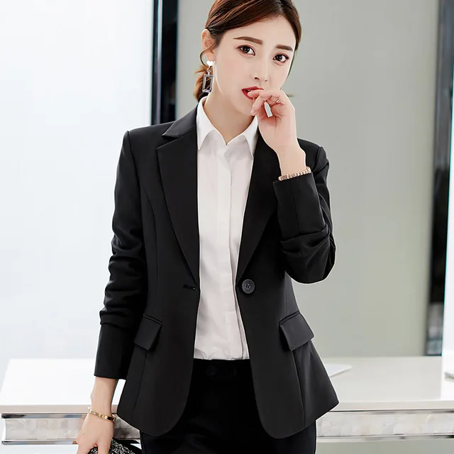 

2020 Autumn woman's suit jacket, long-sleeved woman's suit jacket, feminine grey blue red black suit jacket