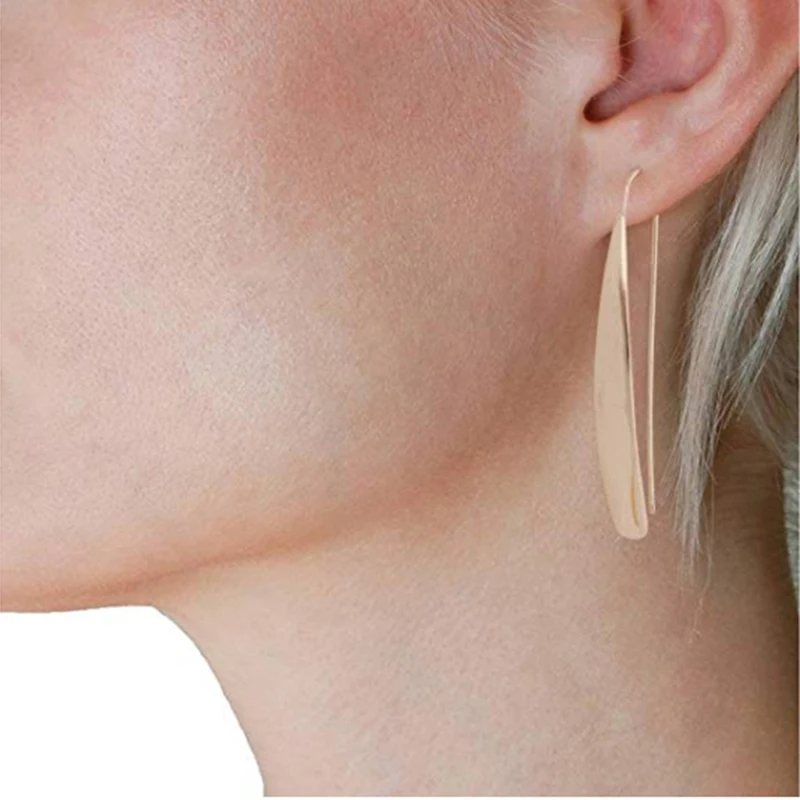 

Summer Pandent Earring For Women Chic Curved Flat Bar Dangles - Metallic Long Linear Tear-Drop Polished Earrings