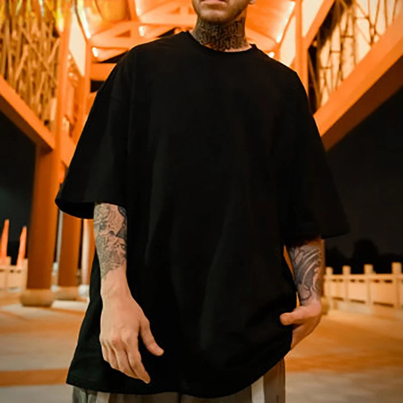 

New Cotton T-shirt Short Sleeve Man Summer Loose Solid Tshirt for Men Round Neck Top Hip Hop Male Plus Size Tee Shirt