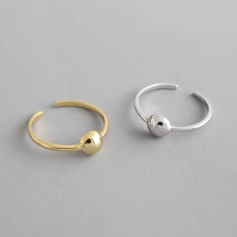 

Fashion S925 Sterling Silver Cold Wind Minimalist Geometric Round Pearl Glossy Ring Personality Gold Silver Color Ring For Women
