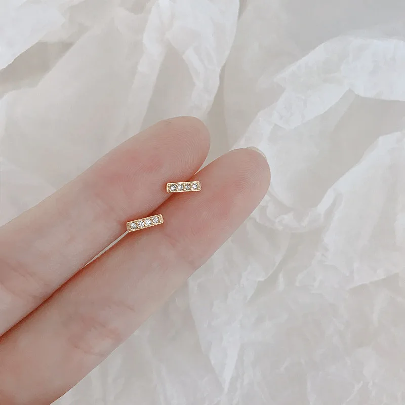 1 pair gold bar Серьги из стерлингового серебра 925 пробы, модные простые серьги в виде цветов, Длинные полосы, полые круглые серьги-гвоздики, милые серебряные серьги для девушек, ювелирные изделия для ушей - Окраска металла: 1 pair gold bar