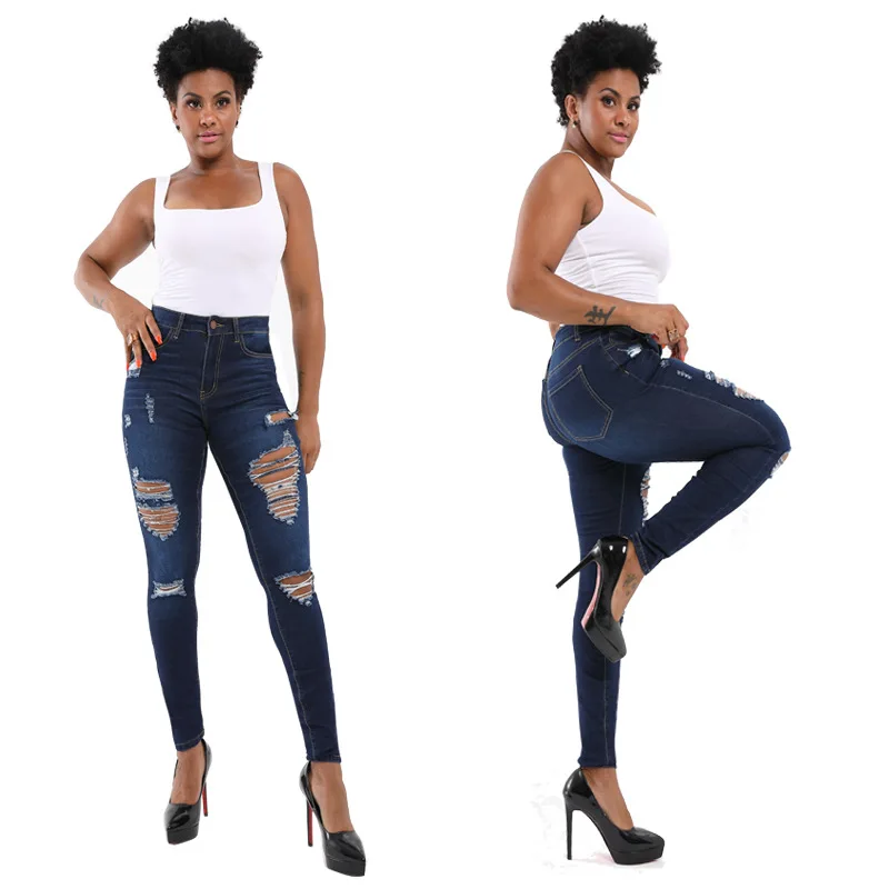

Women Stretch Ripped Distressed Skinny High Waist Denim Pants Shredded Jeans Trousers Slim Jeggings Laides Spring Autumn Wear