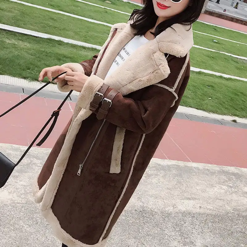 2019 зимнее длинное пальто из искусственной кожи Женская утолщенная теплая