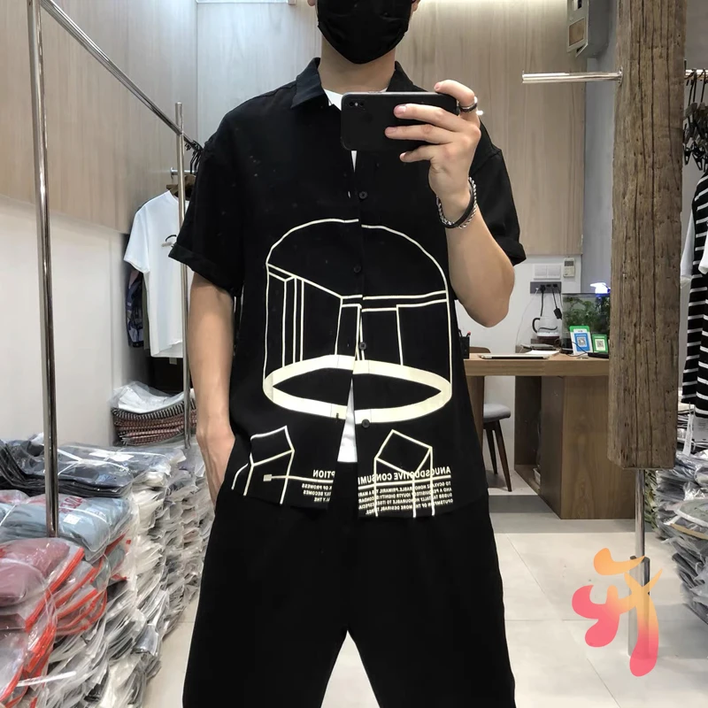 

Рубашки оверсайз CAV EMPT высокого качества с вышитым логотипом и геометрическим рисунком мужские и женские повседневные рубашки с коротким р...