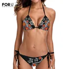 Пикантный комплект бикини FORUDESIGNS с лямкой на шее, пуш-ап, комплект женского полинезийского племени, черепаха, Плюмерия, женский купальник с открытыми плечами