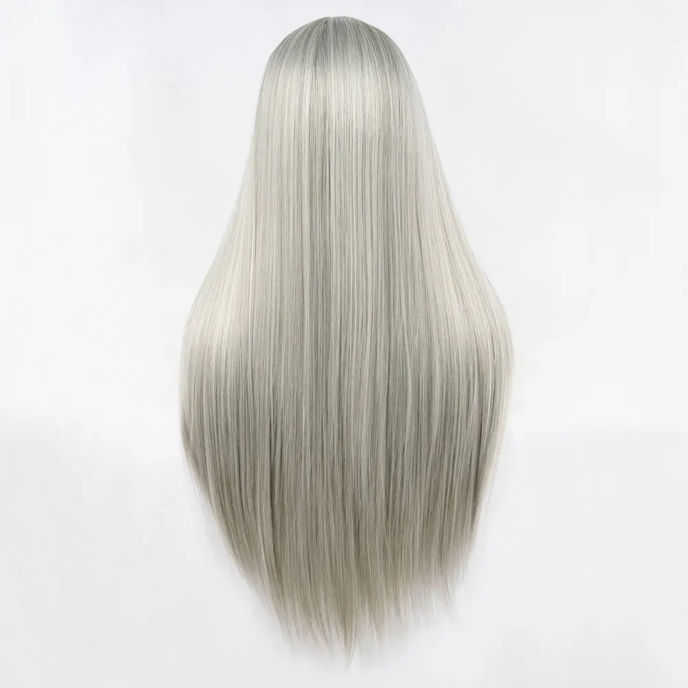 Серебристо-серые длинные прямые парики 30 дюймов Натуральные волосы средней