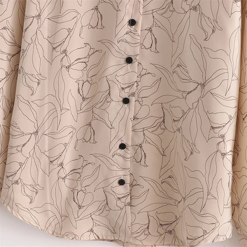 

ZXQJ Women 2021 Fashion Printed Loose Blouses Vintage Long Sleeve Button-up Female Shirts Blusas Chic Tops