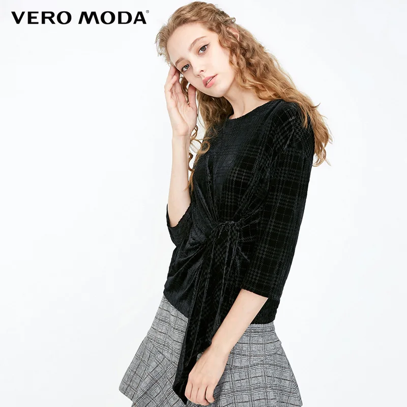 Женская облегающая футболка с круглым вырезом и рукавом 3/4 Vero Moda на осень | 318330505
