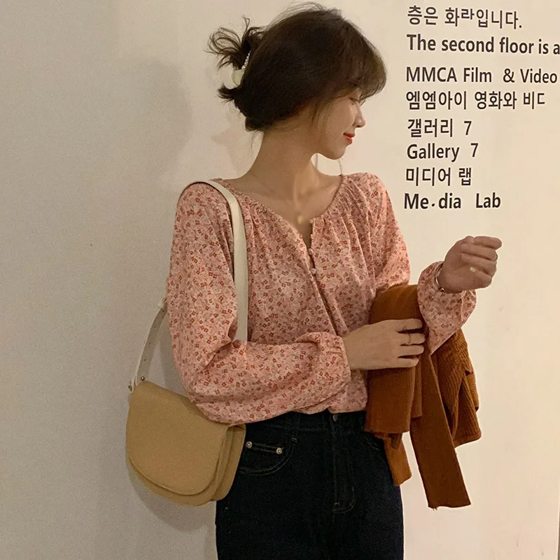 

Women's Floral Printing O Neck Loose Leisure Blouse Shirts