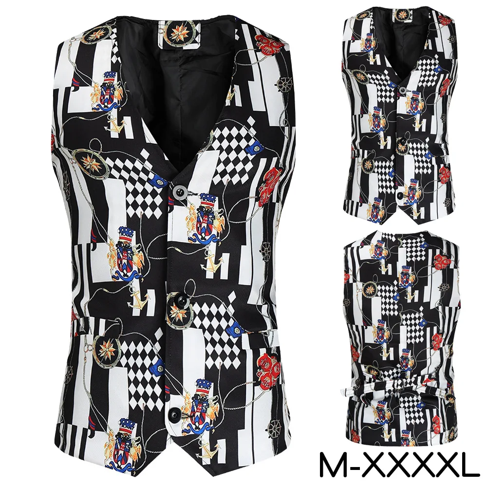

Chalecos De Hombre New Men's Fashion Suit Vest Printing Casual Vest M-4XL Mens Vest Suit Vest Men