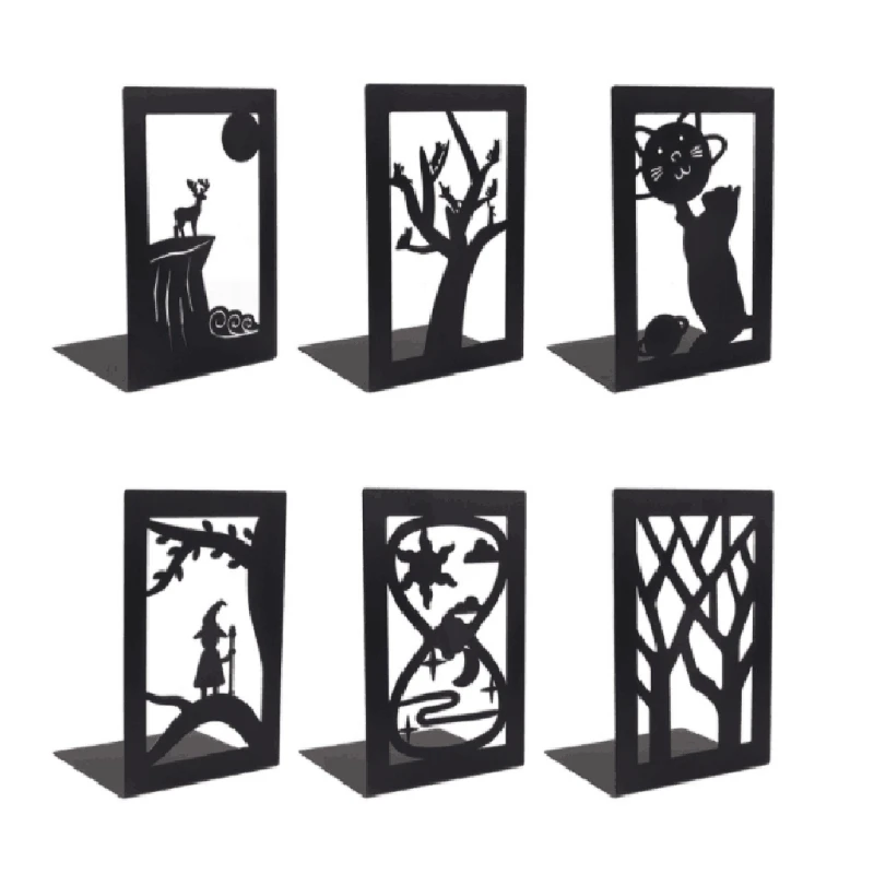

Hollow-out Metal Bookends Hourglass Design Metal Bookends for Home Office Decorative Book Stoppers Book Holders