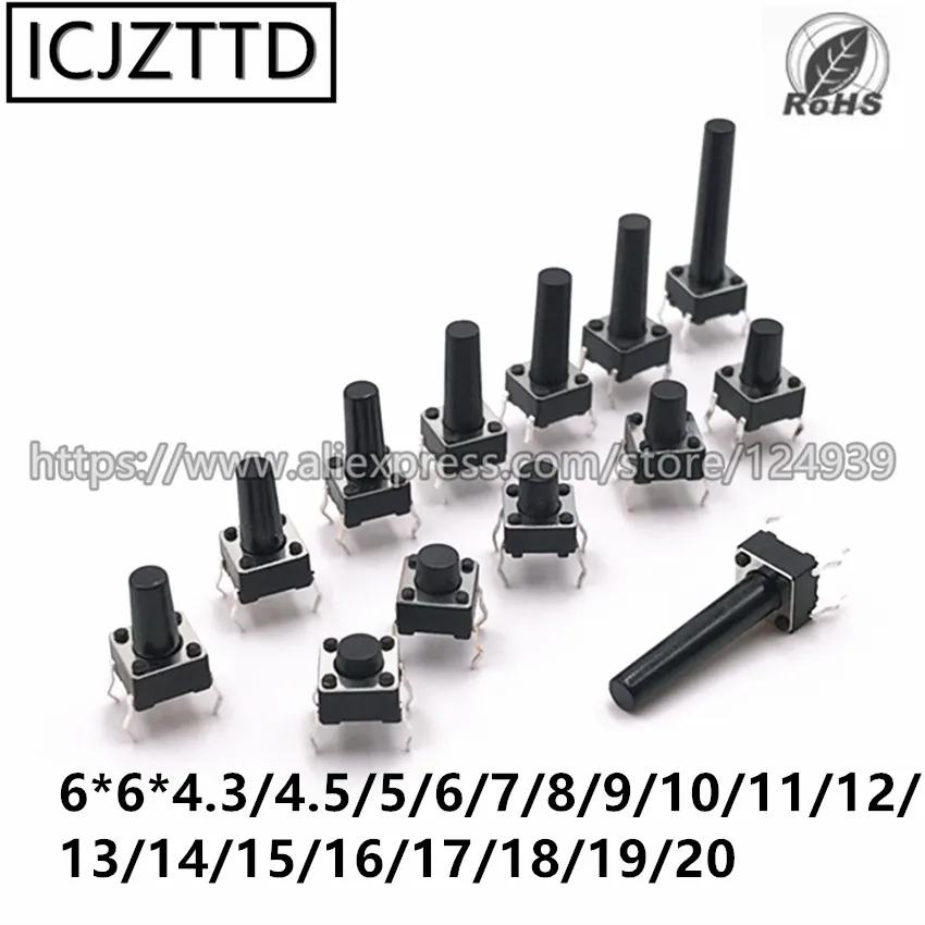 Микропереключатель DIP-4, 6*6*10 мм, 6*6*20 мм, 6x6x12 мм, 6*6*17 мм, 100/10,5/11,5/13/14, 12,5 шт./15/16/17/17. Кнопочные переключатели 5/18/19/11 мм