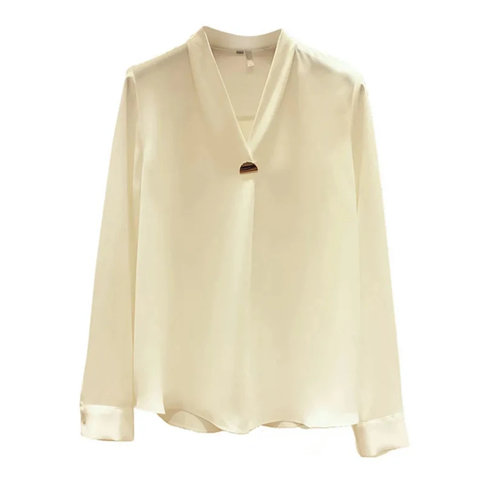 

S~3XL Oversized Solid Long Sleeve Chiffon Blouse Women V Neck Elegant Office Lady Shirts Loose Top Spring Women Clothing Blouses