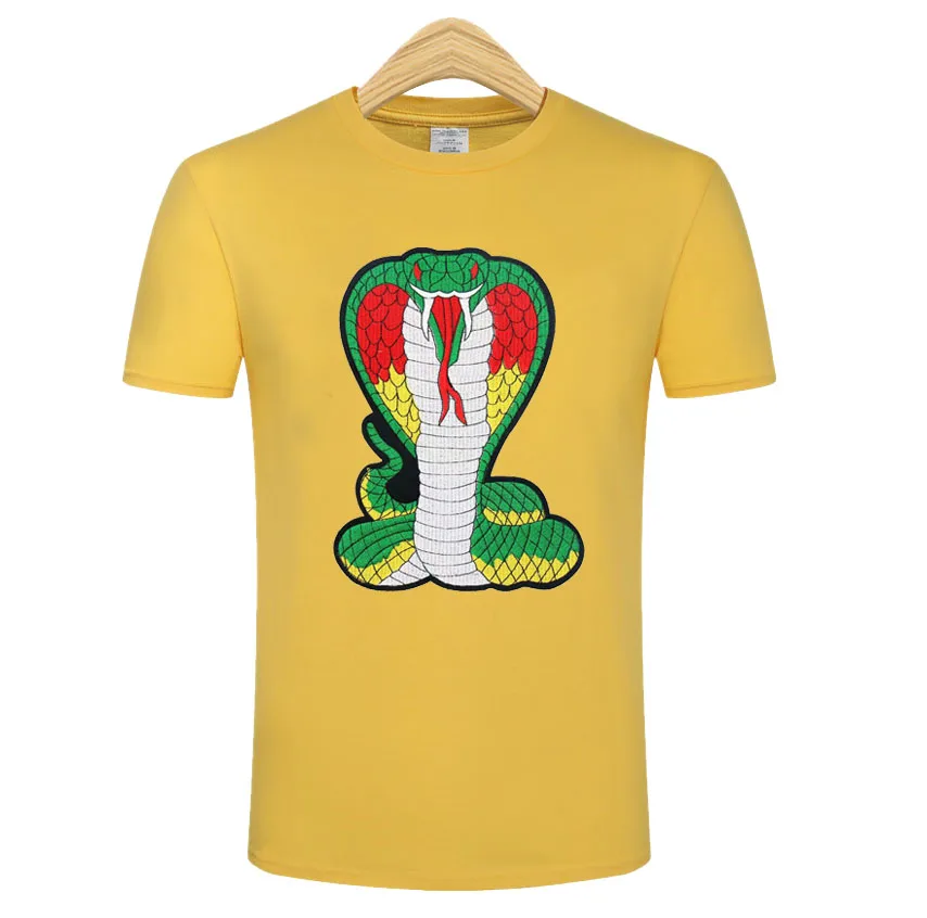 

Chinese style summer cobra embroidered flower short-sleeved t-shirt young men loose cotton fashion trend men's clothing