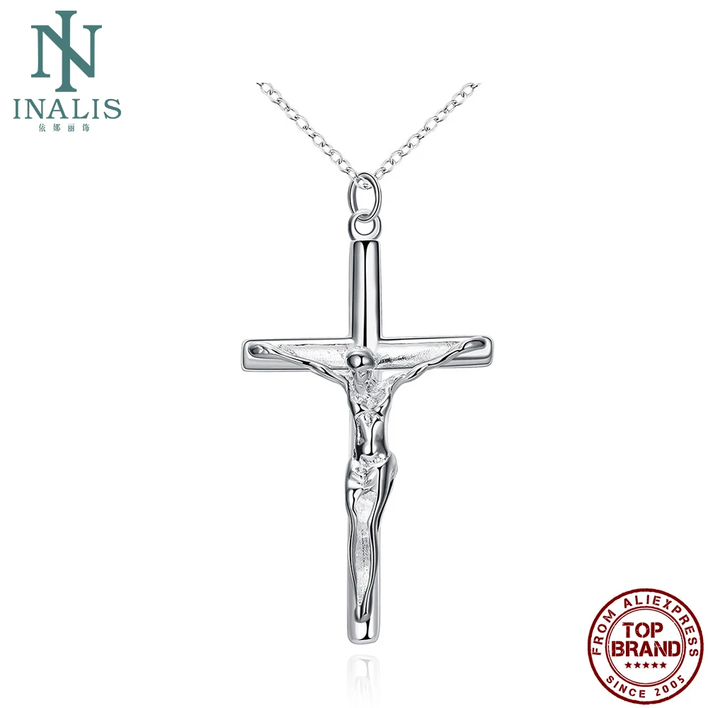 

Классические ожерелья INALIS с длинным крестом Иисуса, Мужские Простые медные Подвески для мальчика, белая бижутерия на годовщину, новое посту...