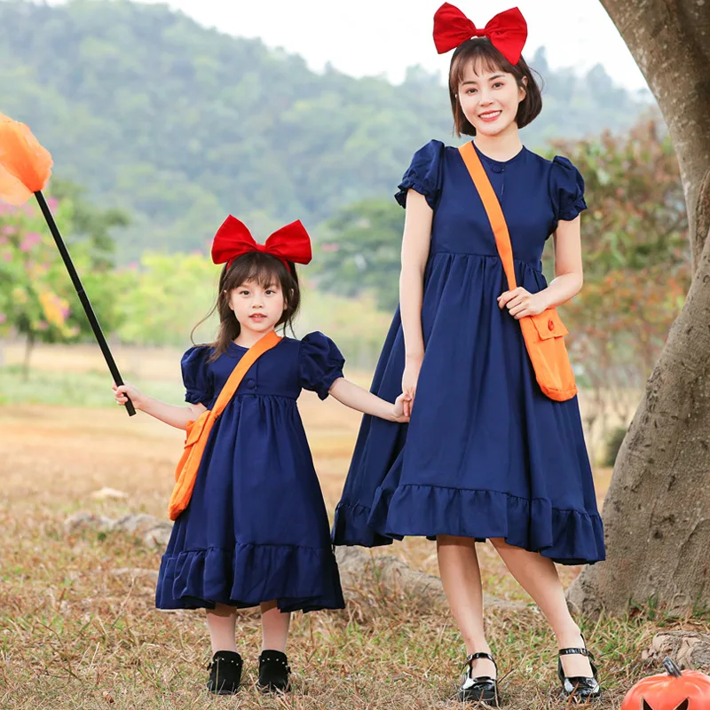 Disfraz de bruja japonesa Kiki para adultos y niños, disfraz de bruja pequeña japonesa, para padres e hijos, para Halloween