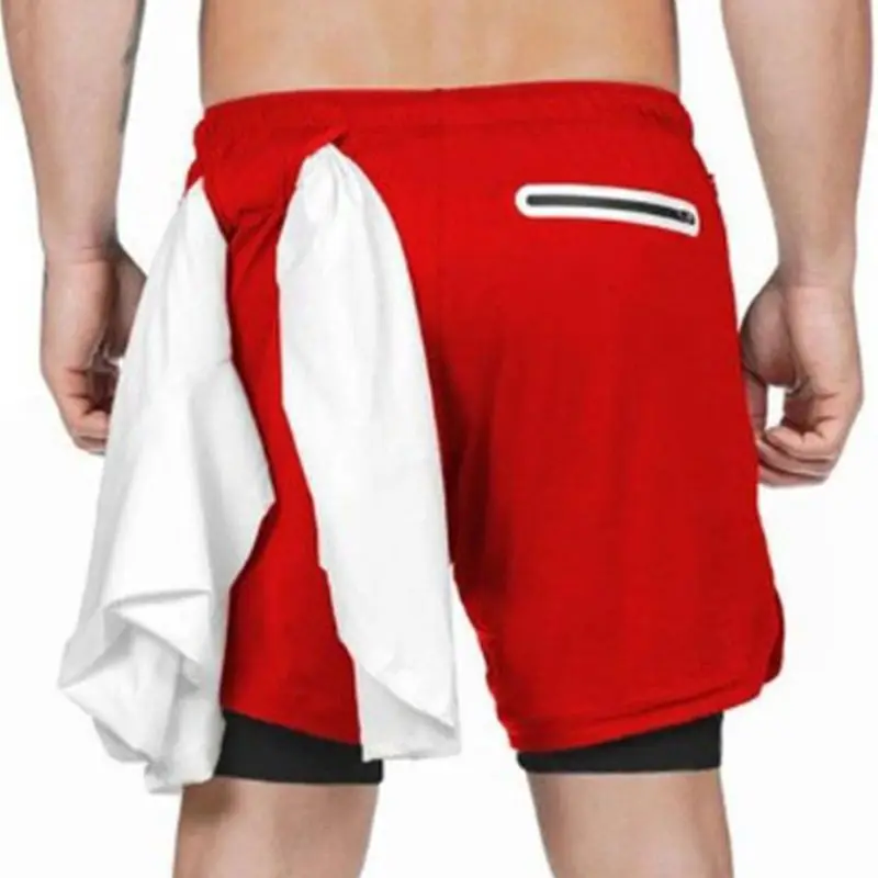Мужские шорты 2 в 1 для тренировок бега тренажерного зала йоги Спортивные