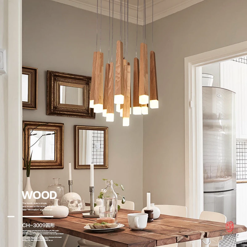 Длинные подвесные светильники в японском стиле деревянный потолочный