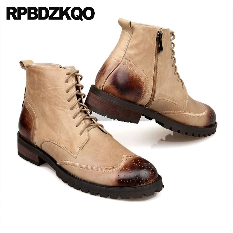 Ботинки Wingtip мужские с высоким берцем полусапожки на шнуровке из искусственного