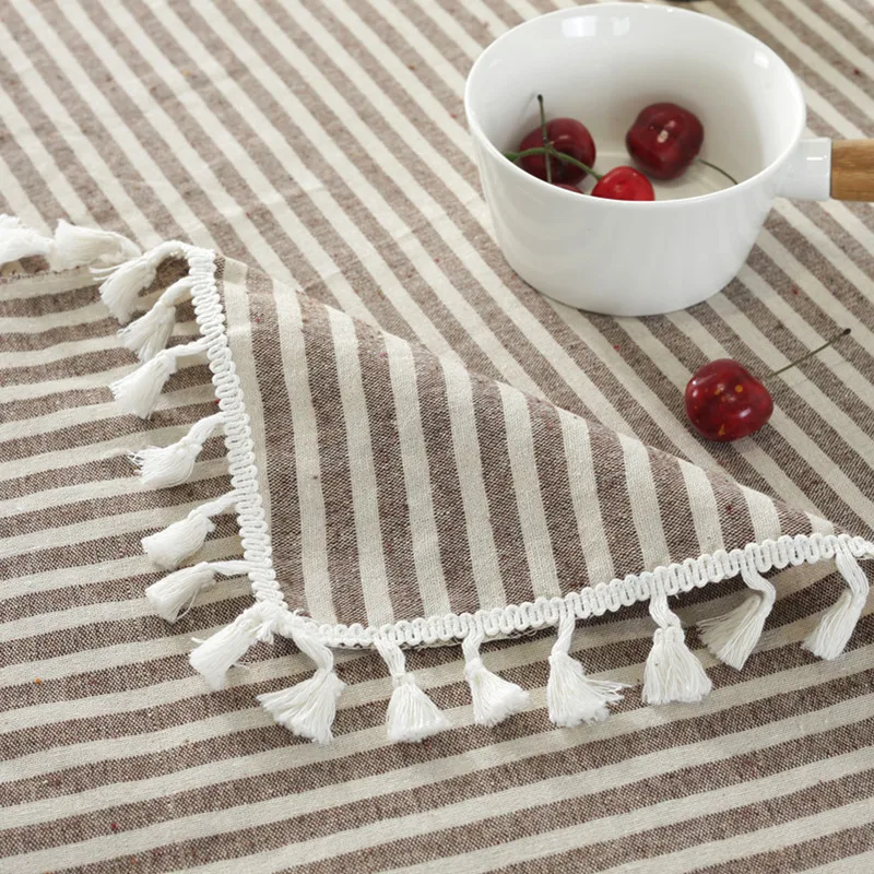 

Fort Hope Japanese Plain Striped Decorative Table Cloth Cotton Linen Lace Tablecloth Dining Table Cover for Kitchen Home Decor