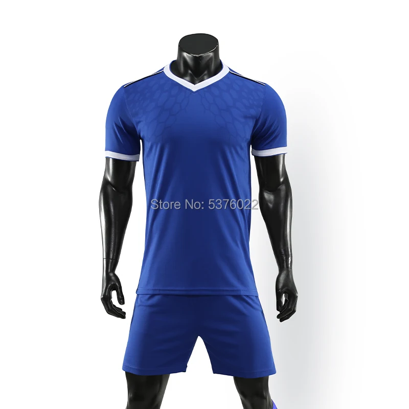 Мужская футбольная форма с коротким рукавом для взрослых детская синяя рубашка