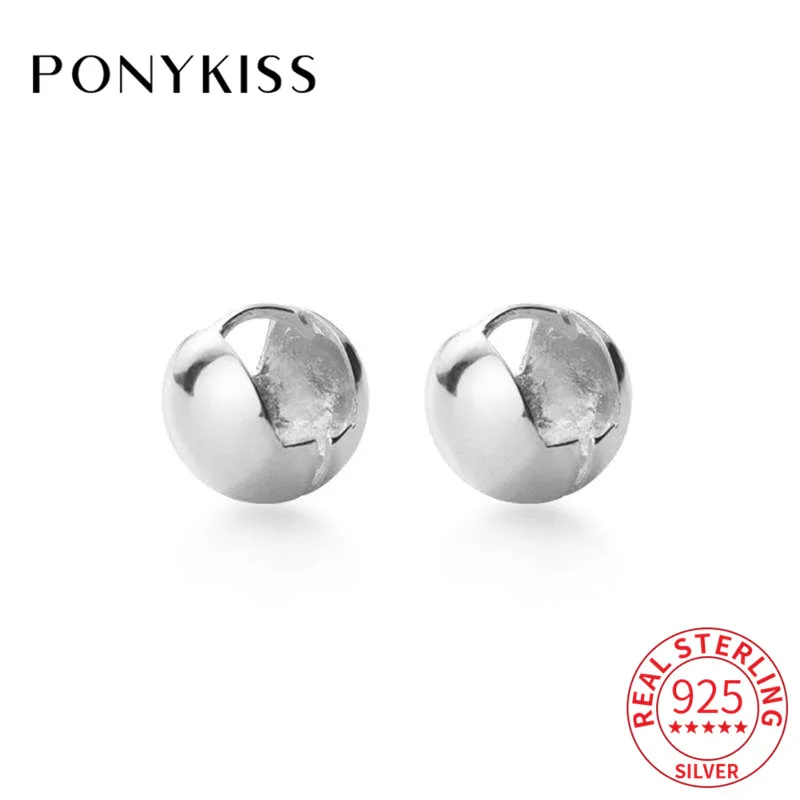

PONYKISS Trendy S925 Sterling Silver Round Bead Minimlist Hoop Earrings Women Fashion Anniversary Jewelry chic Gift Accessory