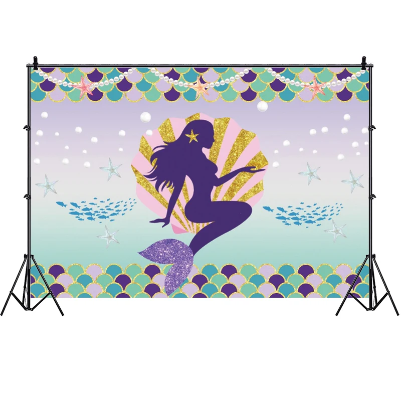 Голубой фон для фотосъемки с изображением русалки девочек и детей вечеринки в