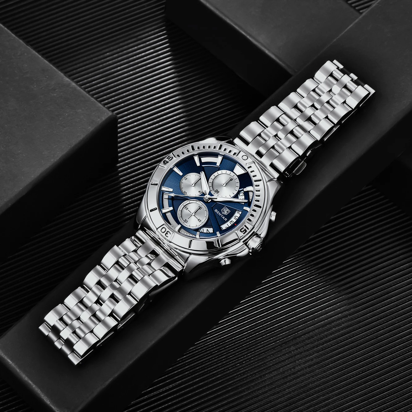 Мужские водонепроницаемые кварцевые часы с браслетом из нержавеющей