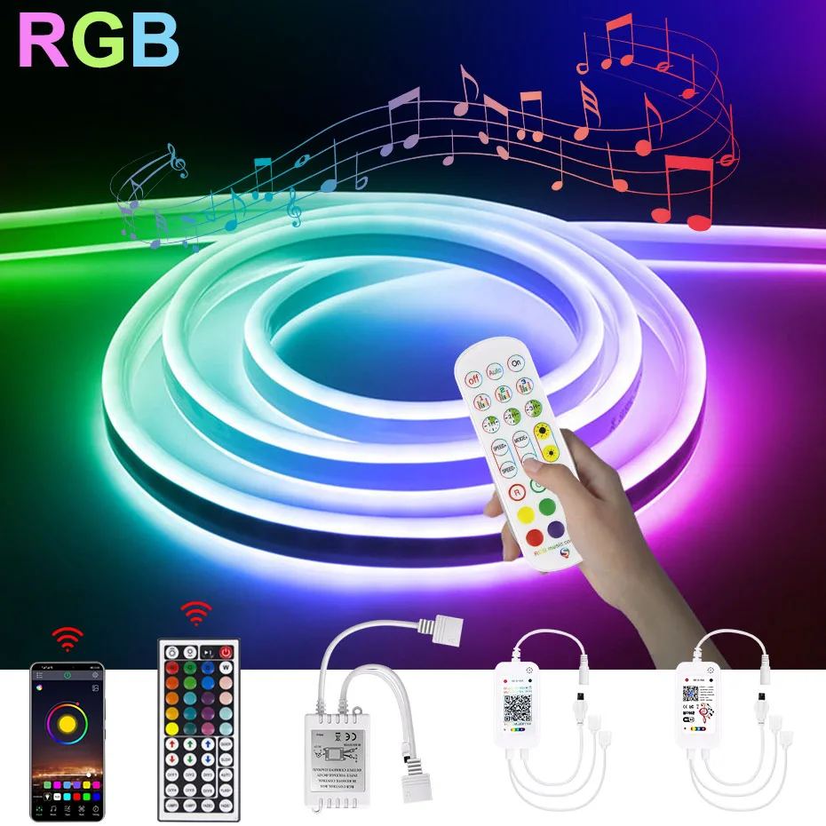 Waterproof Neon Led Strip RGB 12V with IR Remote/ Bluetooth/Tuya WiFi Music Cintroller Tape Light 1m 2m 5m Stripe | Лампы и освещение