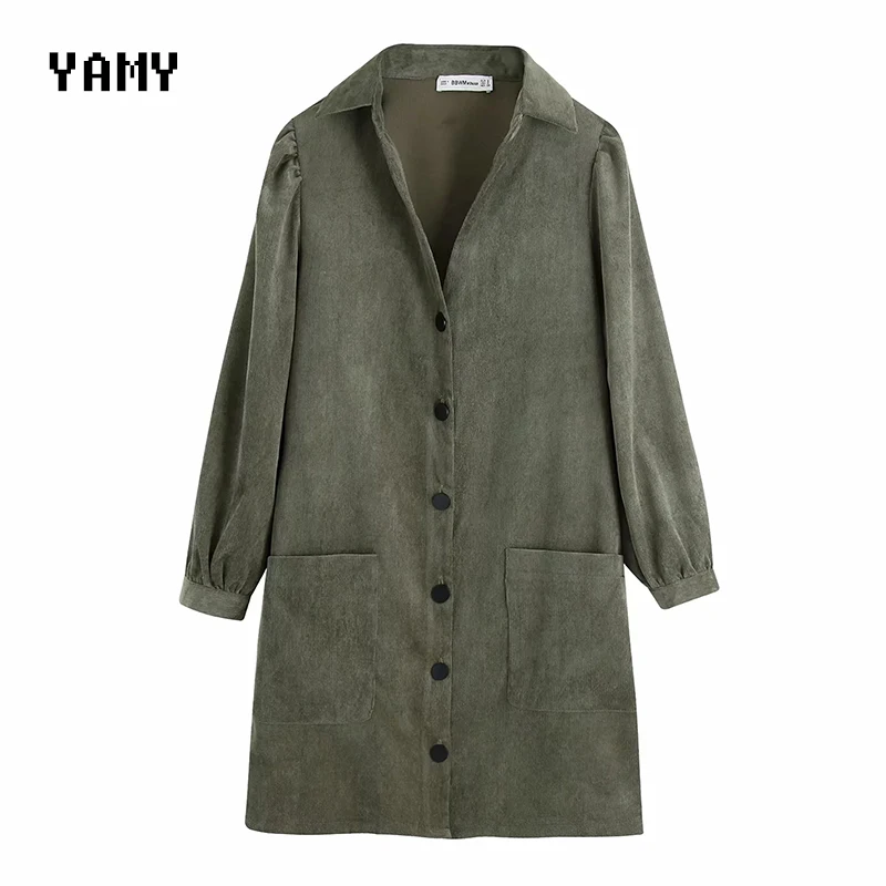 Новое Женское вельветовое платье-рубашка с длинным рукавом свободное винтажное