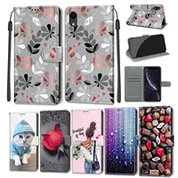 phone case for apple iphone xr flip leather wallet case for a2105 a1984 card holder stand book cover leaves flowers pattern