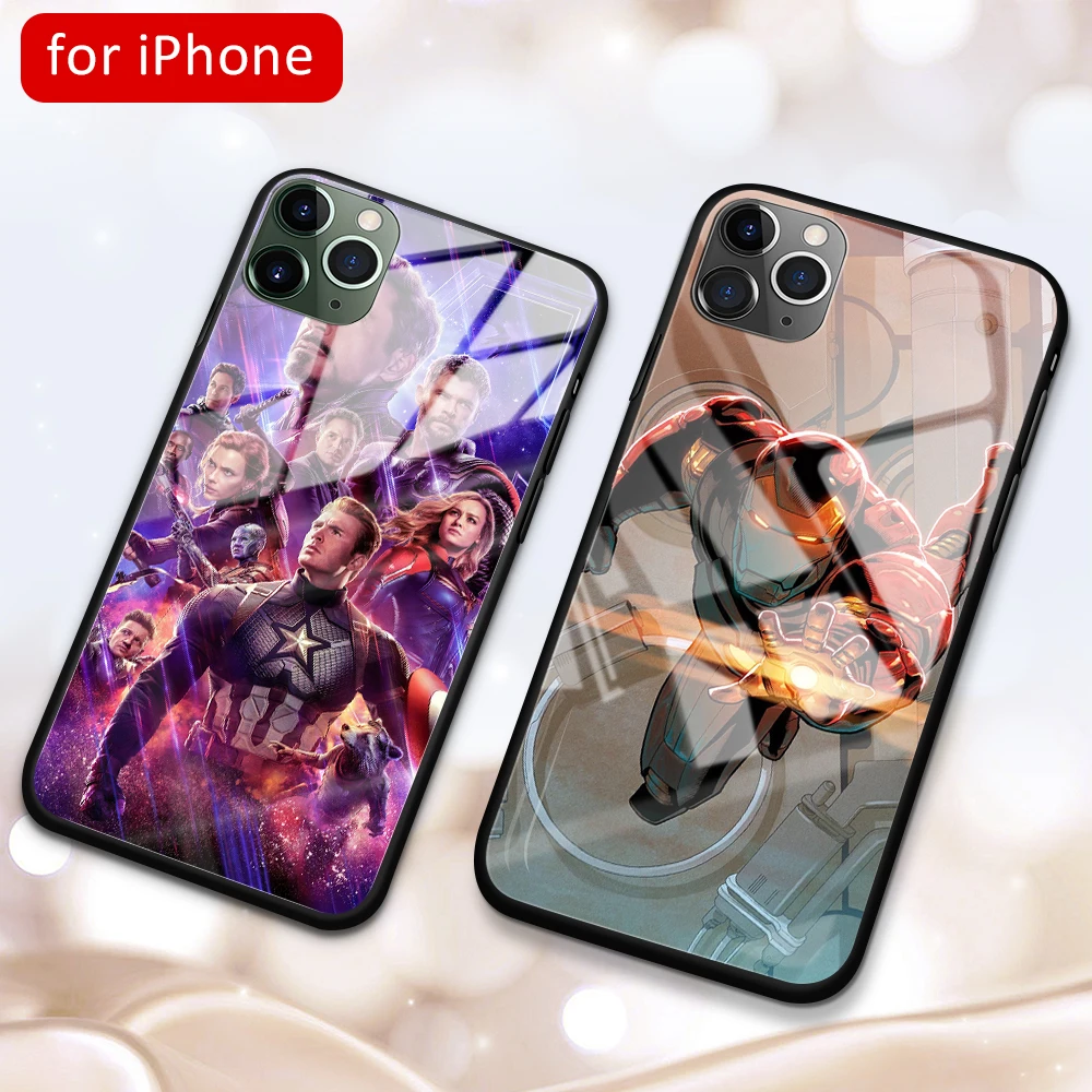 Чехол для Iphone 11 pro max Marvel Avengers стеклянный чехол 6 6s plus 7 8 x xs xr Жесткий задней панели