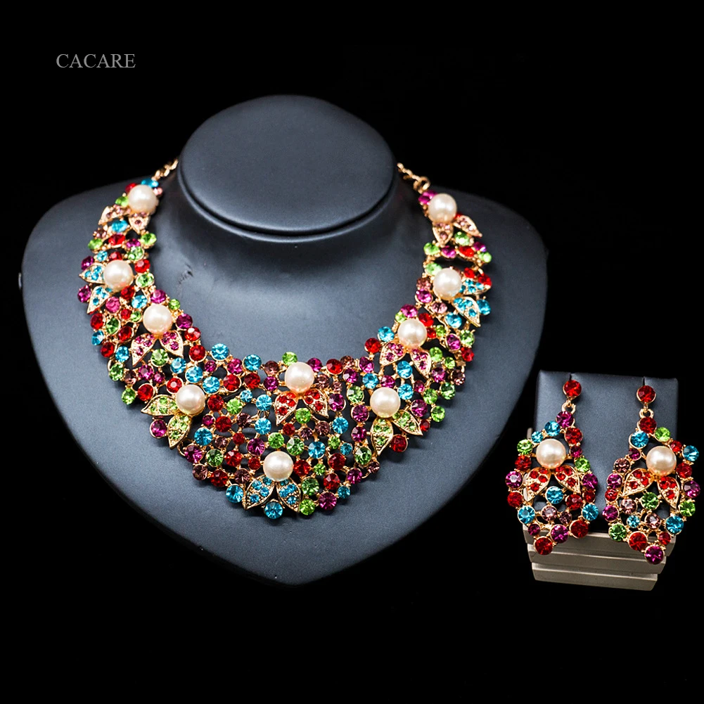 Винтажные Ювелирные наборы для женщин большой ожерелье серьги набор Дубай