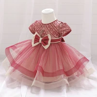 dark red baby sequin bow girl dress white birthday dress for 1 year baby girl princess dresses childrens bridesmaid baptism dres