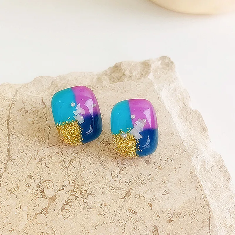 

Korean New Stud Earrings For Women Lady 2021 Fashion Jewelry Cute Color-Jointed Resin pendientes Wholesale