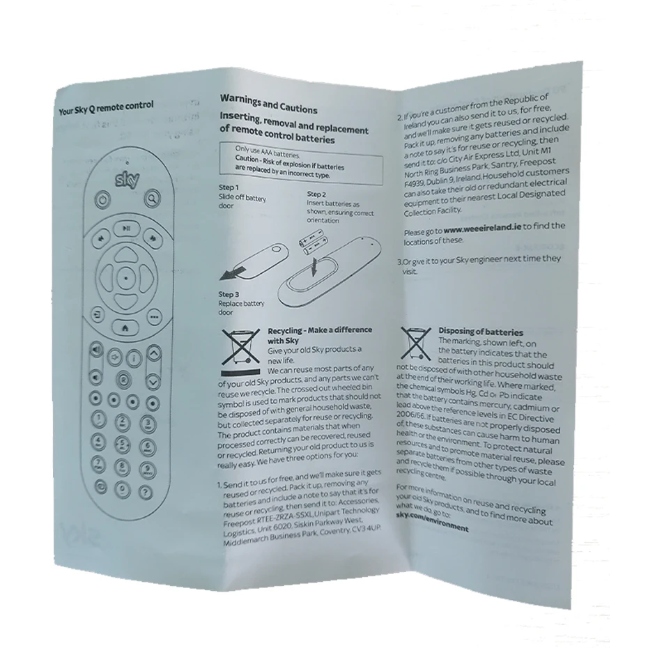 Сменный инфракрасный пульт дистанционного управления Sky Q Бесконтактный 433