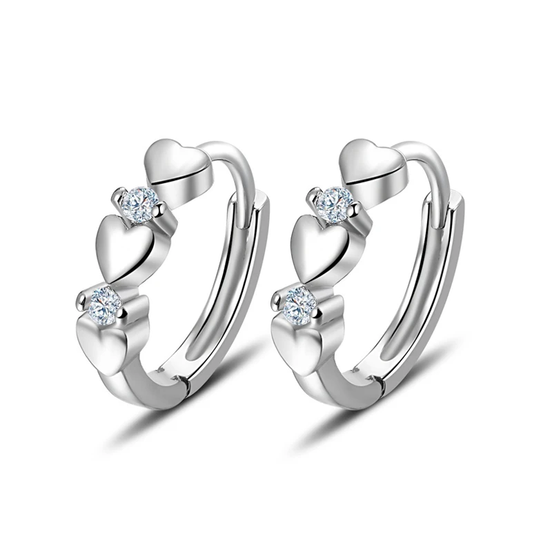 

LByzHan 100% Real 925 Sterling Silver Earrings Heart Zircon Small Earrings For Women Jewelry Gifts