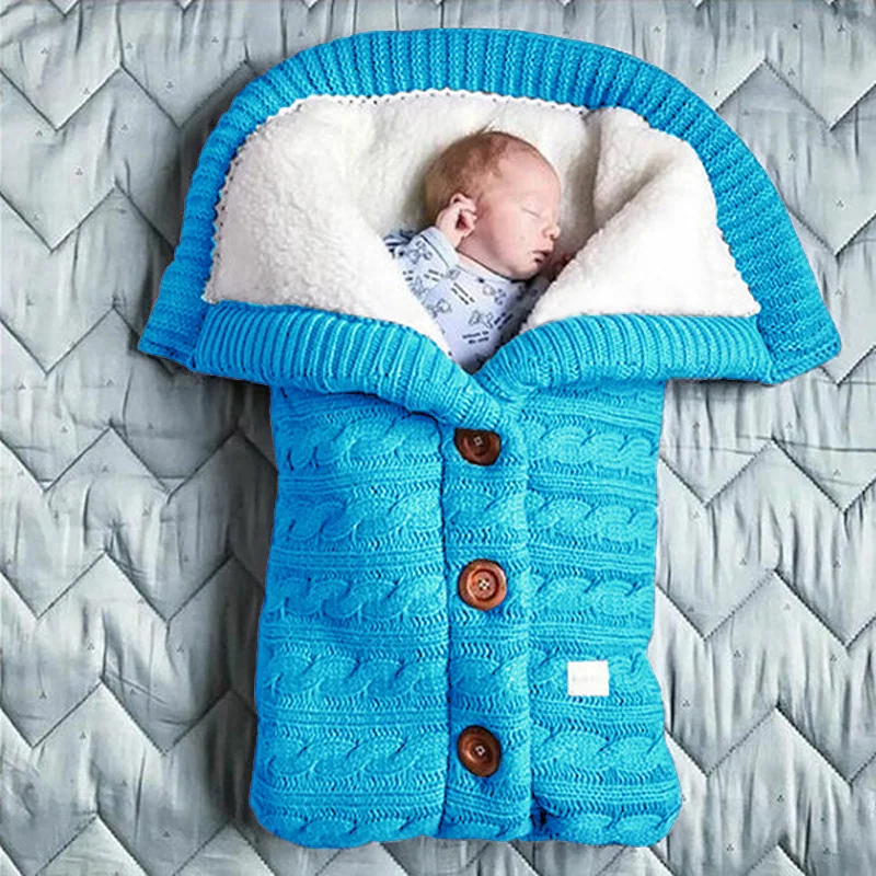 Baby Stroller Sleeping Bag Newborn Swaddle Wrap Infant Knitted Sleepsacks Cotton Velvet Padded Quilt Sleeping Bags For Babies images - 6