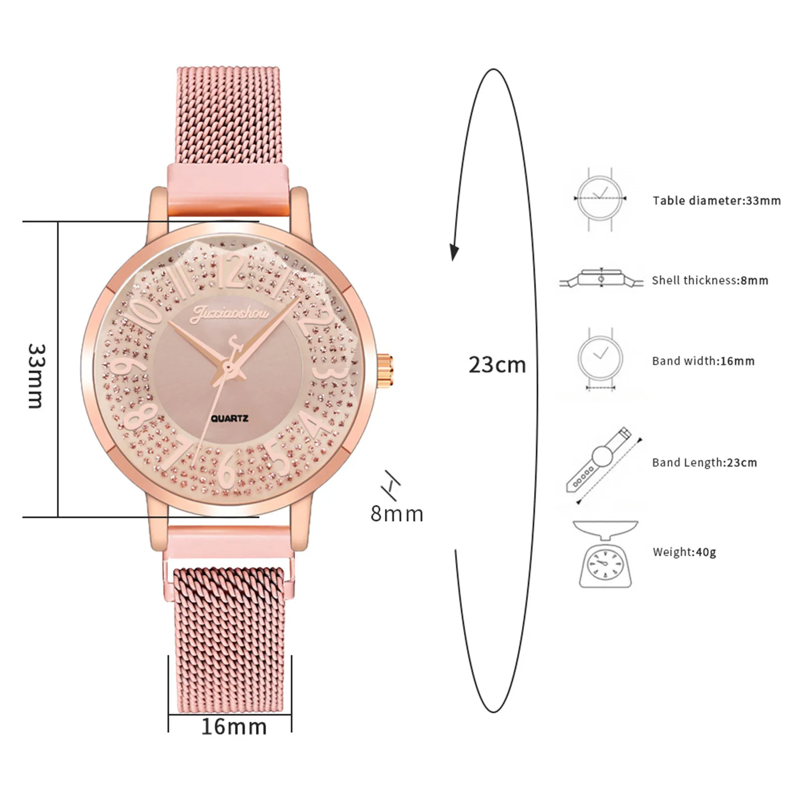 

Women Watches Luxury Rose Gold Mesh Band Fashion Watch Clock Stainless Steel Dial Wristwatch Reloj Mujer Acero Inoxidable Reloj