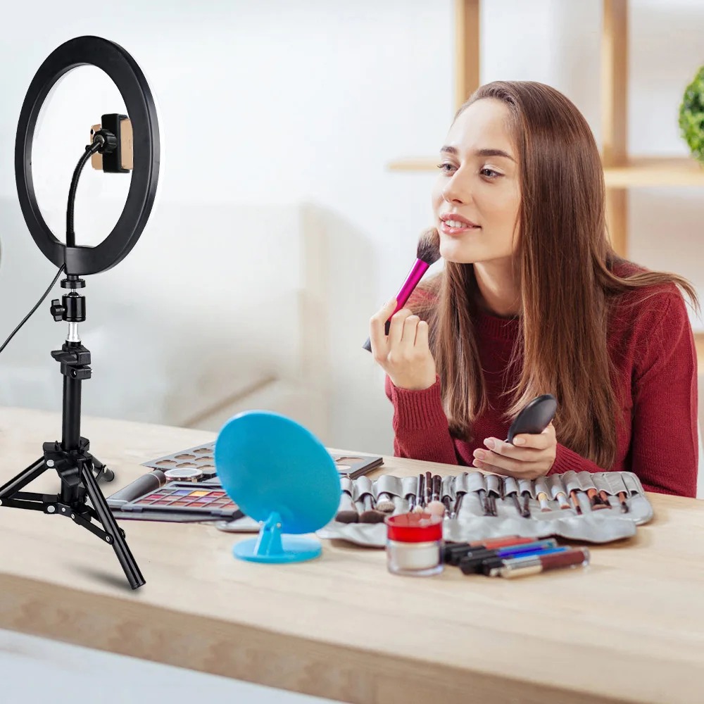 Кольцевой светильник spash RL-10, 26 см, USB, с регулируемой яркостью, кольцевая лампа, светодиодный кольцевой светильник с держателем для телефона, штатив, подставка для макияжа, кольцевая лампа для видео