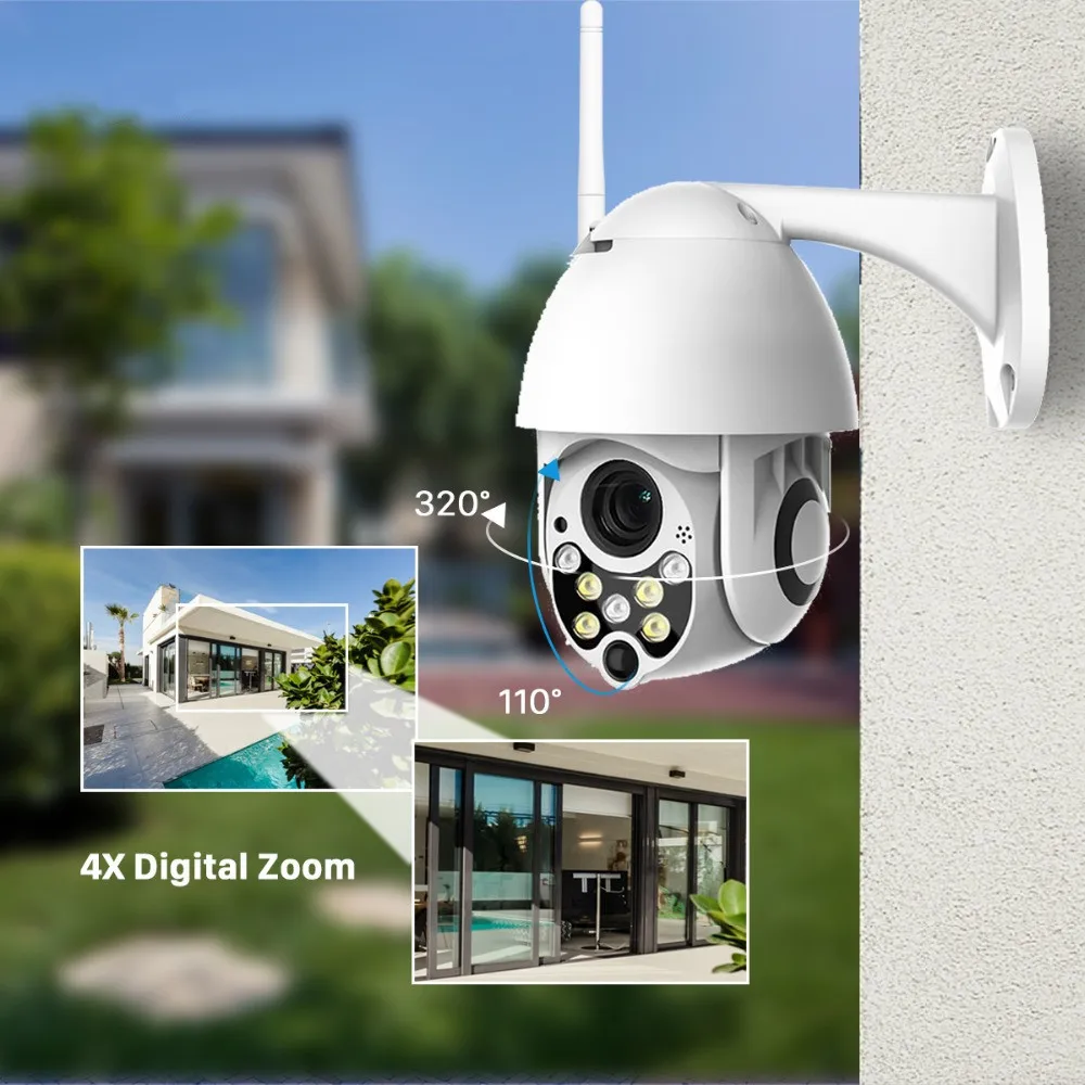 Наружная Ip камера Poe PTZ аудио P2P Wi Fi 1080P Облачное хранилище Беспроводная 4 кратный