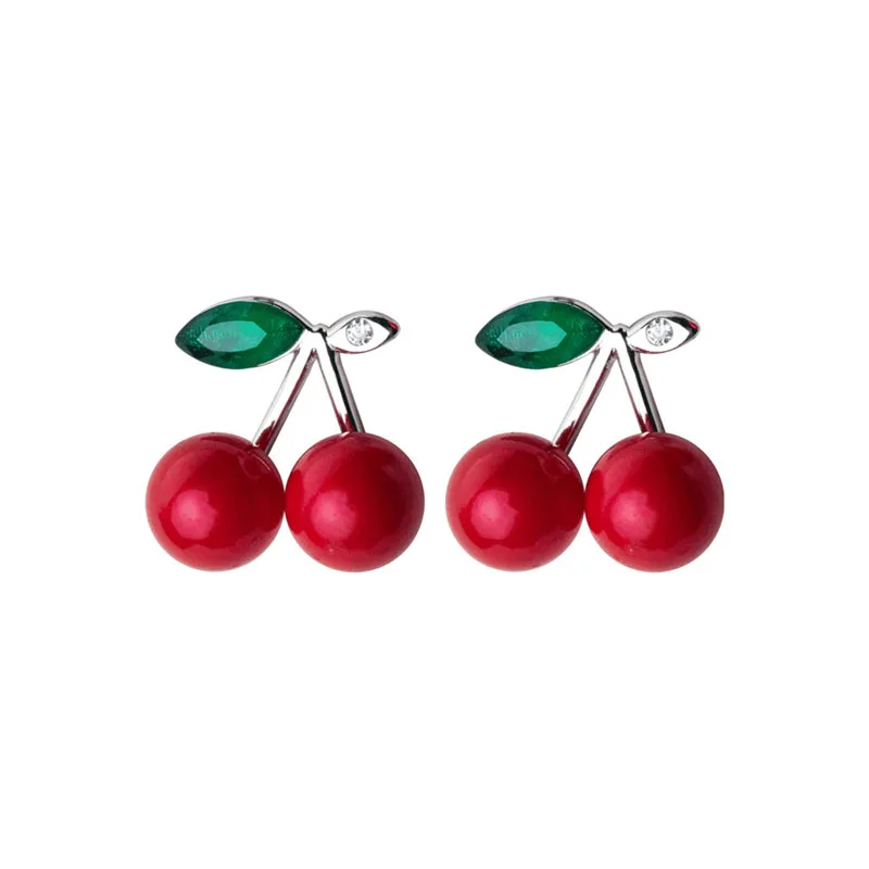 Женские серьги пусеты ElfoPlataSi из серебра 925 пробы с вишневым красным жемчугом и