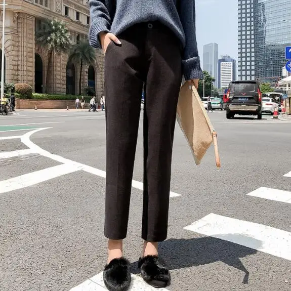 2020 осень зима новые эластичные шерстяные штаны для женщин размера плюс черные