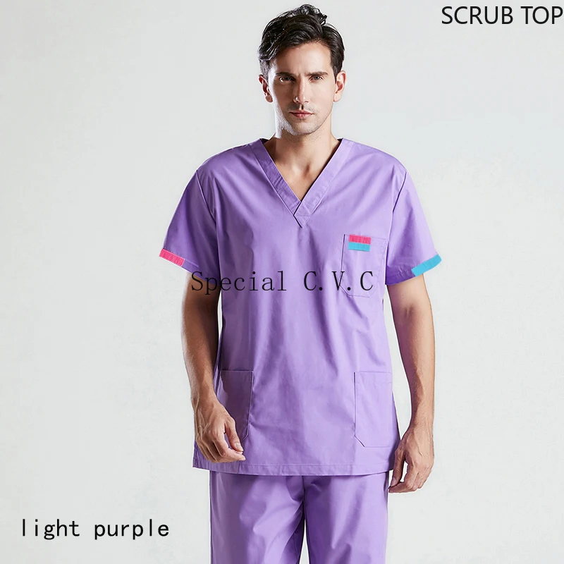 

Men Scrub Top Color Blocking Short Sleeve Medical Uniforms Cotton Working Clothes V Neck Scrubs Doctor Nursing Uniforms (a Top)