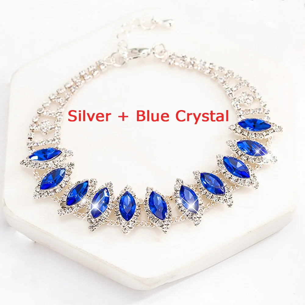 Silver Blue AINAMEISI, Роскошные браслеты с зелеными и красными кристаллами для женщин, разноцветные стразы, браслет с подвесками, вечерние, подарок, модное ювелирное изделие - Окраска металла: Silver Blue