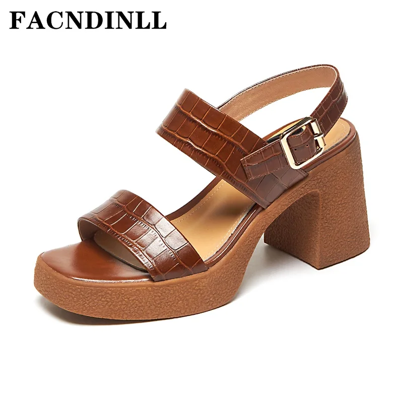 

Woman‘s Sandals 2021 New Brand Genuine Leather Platform Buckle Strap Black Brown Retro High Heels Summer Shoes Woman Footwear 42
