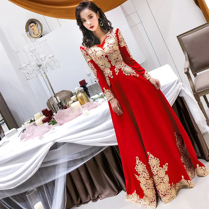

Long Sleeve Red Oriental Style Dresses Chinese Bride Vintage Traditional Wedding Cheongsam Dress Long Qipao Plus Size XS-3XL