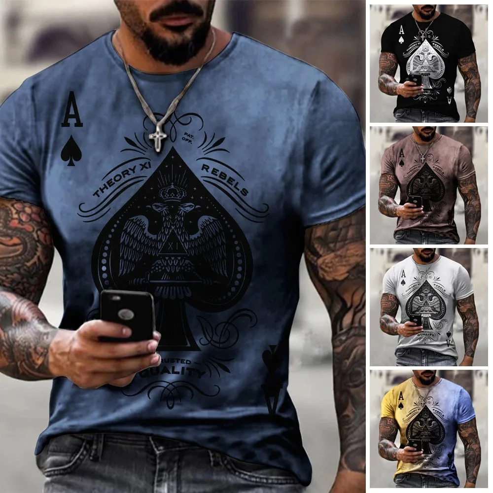 

Summer Lattice Square A 3D T-Shirt Street Fashion Playing Cards Men's Large Size Casual Short Loose Pullover T-Shirt